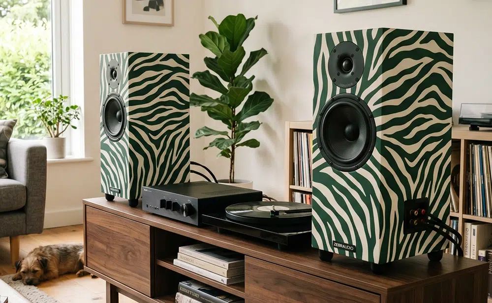 audiospeakers met groene zebrafolie