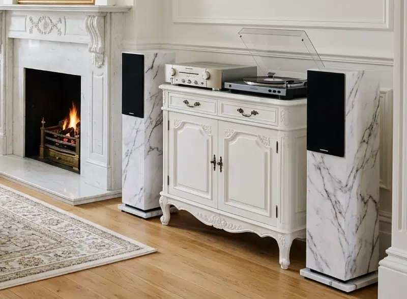 speakers met marmer print wrap